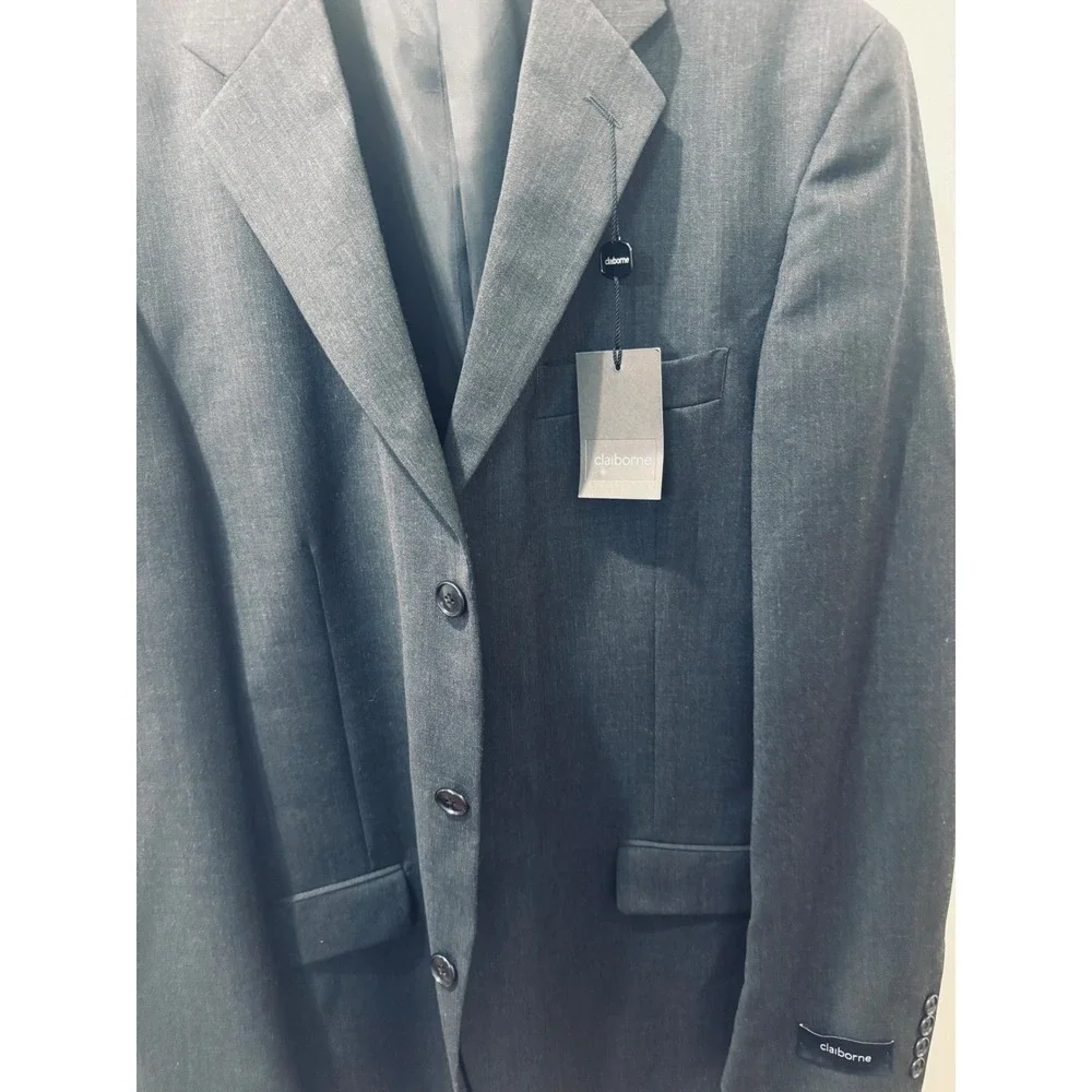 Claiborne Men's NWT Charcoal Gray Wool Blend‎ Suit Jacket Blazer 42L